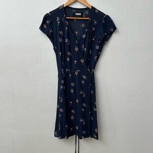 REFORMATION navy wrap floral mini dress